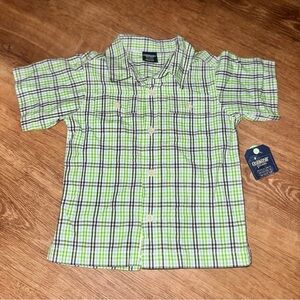 OshKosh B'gosh Boys 18 Months Green White Black Plaid Short Sleeve Shirt NWT